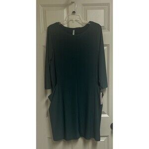 LAST TANGO Dress Women Medium Green Pockets Long Sleeve Lined Wide Neck NWT!